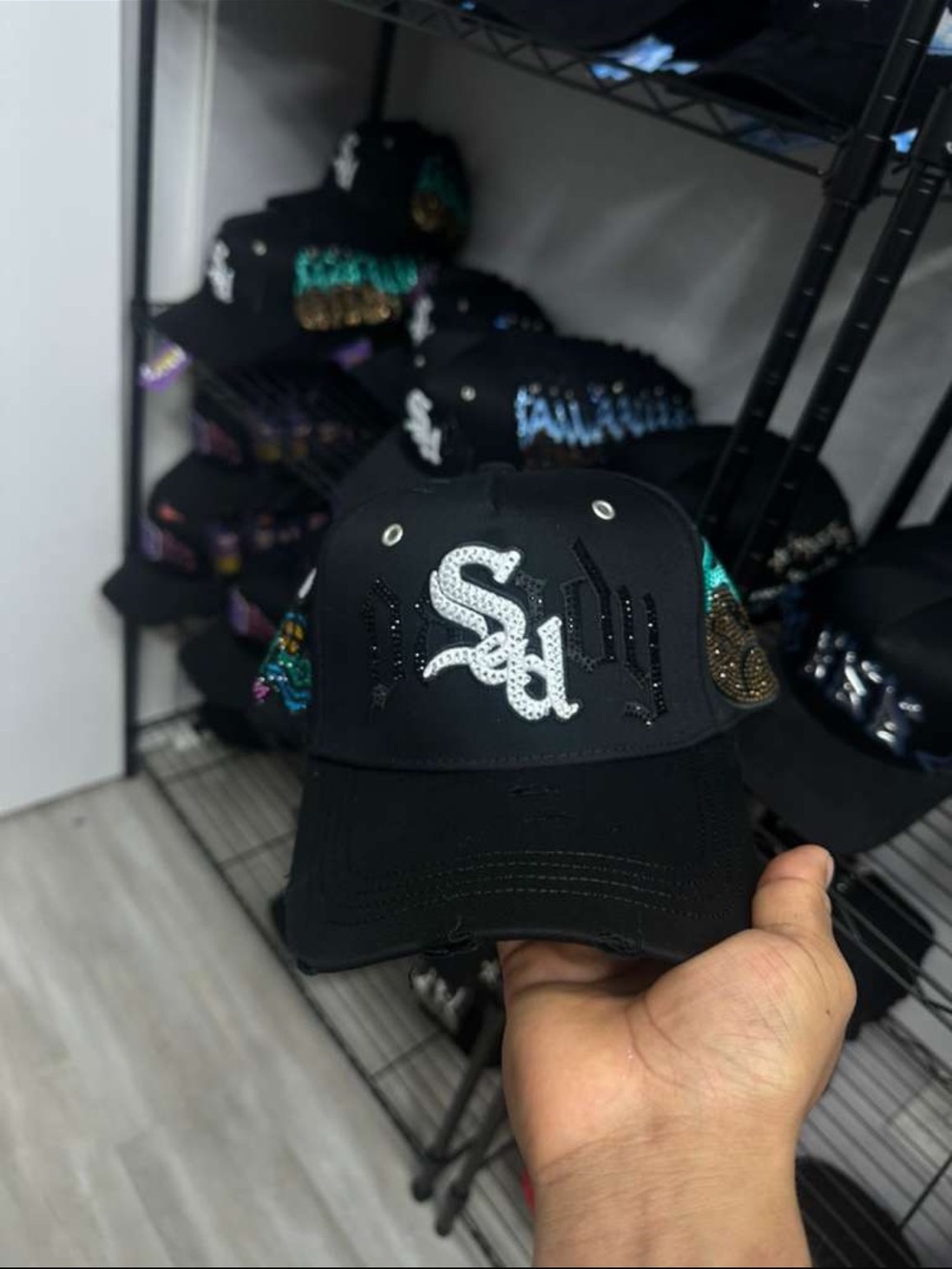 Black Kids Baseball Cap with White Embroidered 'S' Accent